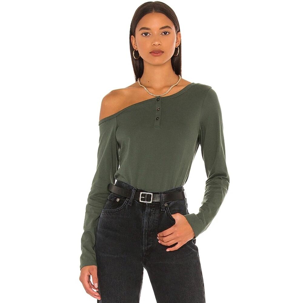 n:philanthropy NEW Erro Henley Off Shoulder Long Sleeve Henley Top Winter Moss